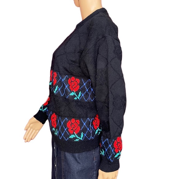 Vintage 80’s Rainbow Ridge Rose Argyle Pullover Sweater Medium - Picture 3 of 5